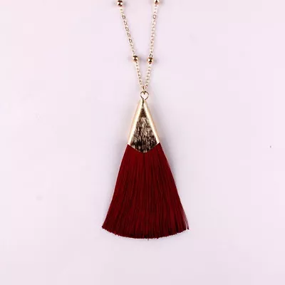 31'' Long Chain Gold Triangle Silk Fan Fringe Tassel Macrame Pendant Necklace • $1.99