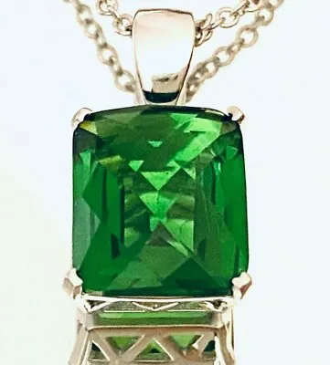 P41012 5ct Mt. St. Helens Green Helenite Emerald Cut Sterling Silver Pendant • $36