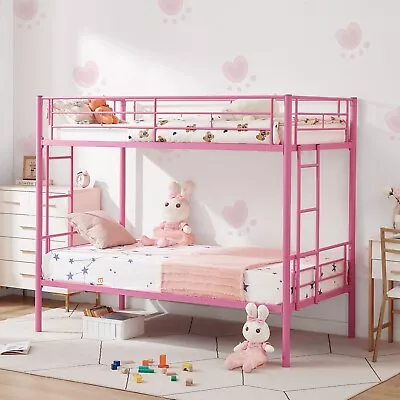 Bunk Bed Frame Metal Twin Over Twin Beds Ladder Guardrail Kids Detachable Bed • $174.79