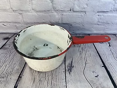 Vintage Red White Enamel Pot Dipper Metal Handle 12” Distressed Shabby Granny • $13.50