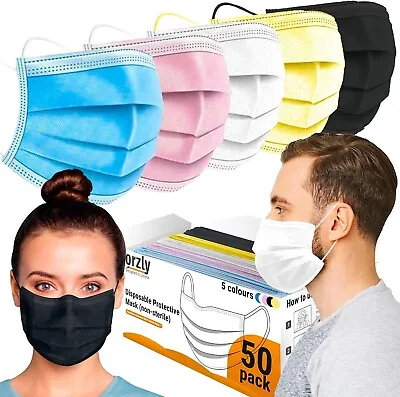 50-500 Face Mask 3-Ply Breathable Disposable Non Medical Pink Blue Surgical Mask • £4.89