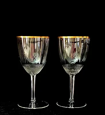 Royal Moser Czech Republic 24CT Gold Rim Claret Wine Glass Set Of 2 • $99