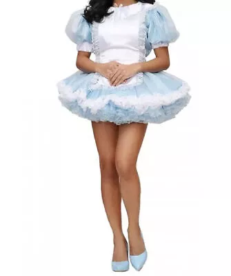 Sissy Blue Satin Lockable Dress Cosplay Costume Custom Made • $29.45