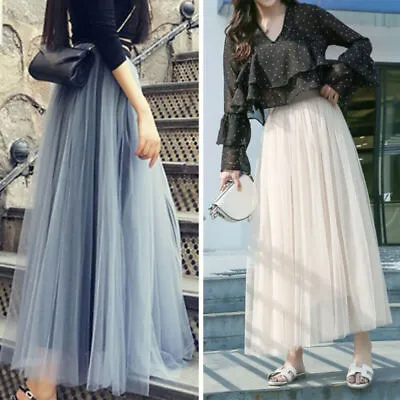 £12.63 • Buy Ladies High Waist Mesh Tutu Maxi Skirts Net Tulle Pleated Long Dress Plus Size 
