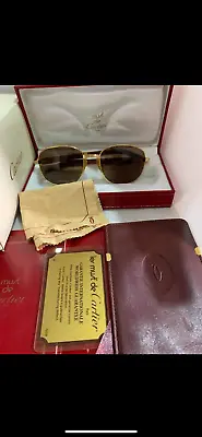 $1750 • Buy Vintage Cartier Malmaison Wood Men Sunglasses Frame Without Upper Wood Frame