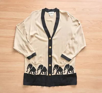 Vintage 80s Escada Margaretha Ley Women's Sweater Cardigan Elephant Pattern • $85
