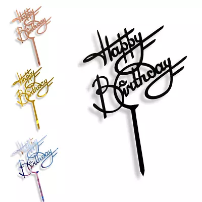 Acrylic Cake Topper Happy Birthday Gold Silver Party Decoration Design  • £2.39