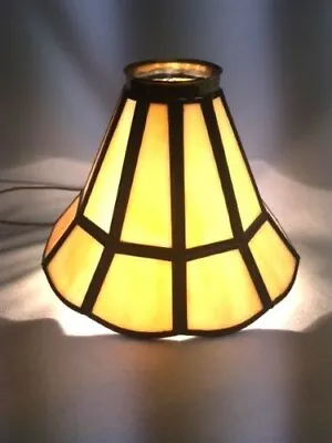 Leaded Stained Carmel Slag Glass Lamp Shade 10 Panel Arts & Crafts Mint Cond. • $34
