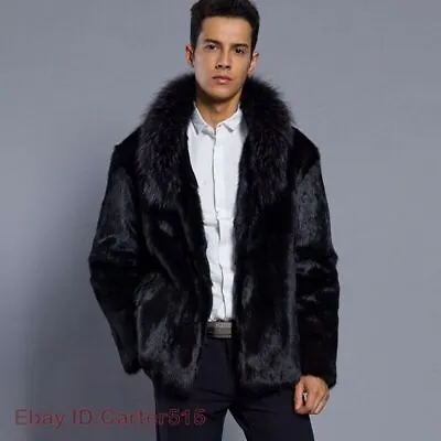 Mens Faux Mink Fur Coat Winter Overcoat Thickened Fur Collar Jacket Occident • $60.93
