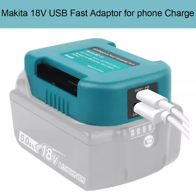 Makita 18V Battery Mount With Type-C FAST Charging USB Adapter For Mobile Phone • £8.60