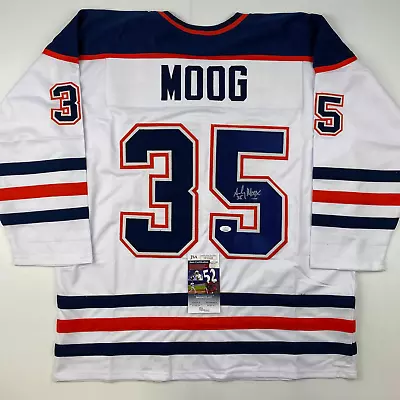 Autographed/Signed Andy Moog Edmonton White Hockey Jersey JSA COA • $99.99