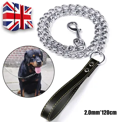 Metal Chain Dog Lead Pet Puppy Leash 120cm Long Heavy Duty Anti-Chew Control • £5.69