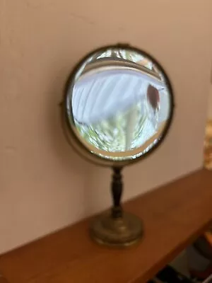 Hand Held Black & Gold Vanity Mirror Magnify Side 10.5” Tall Mirror 6.5” Dia. • $14.95