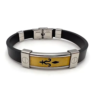 Stainless Steel Black Silicone Two Tone Cutout Design Fashion Bracelet 8 Inch • $13.99