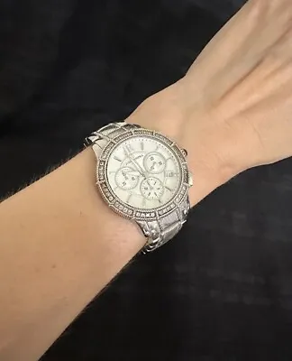 Judith Ripka Stainless Steel Chronograph Watch Mother Of Pearl Dial Works • $129