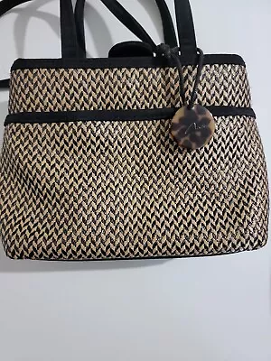 Marlo Handbags Black & Beige Woven Straw-like Crossbody Purse W/Fabric Interior • $27.90