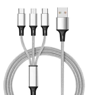 HeavyDuty 3 In 1 Multi USB Charger Charging Cable For  Type-C IPhone USB Micro • £3.29