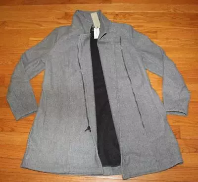 Womens BANANA REPUBLIC Petite Long Moto Knit Jacket Zipper Coat Grey Zip-Up • $34.57