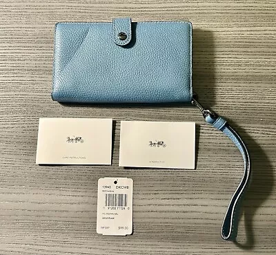 New Coach Pebble Blue  Leather Phone/Wristlet Wallet - 13943 • $84.80