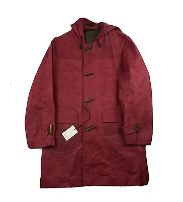 Caruso Red Waxed Waterproof Cotton Hooded Toggle Duffle Coat Size 40R NWT • $319.99