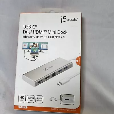 J5create JCD381 USB Type-C Dual HDMI Mini Dock Adapter • $49.99