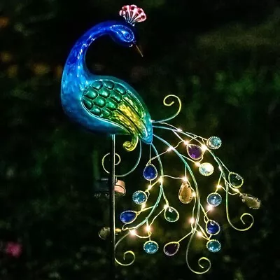 Solar Peacock Garden Decor Sculpture Yard Lawn Pond Patio Art Stake Statue Porch • $37.99