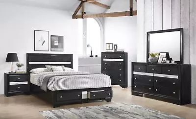 Regata Modern Black And Silver 5 Piece Queen Bedroom Set • $1399
