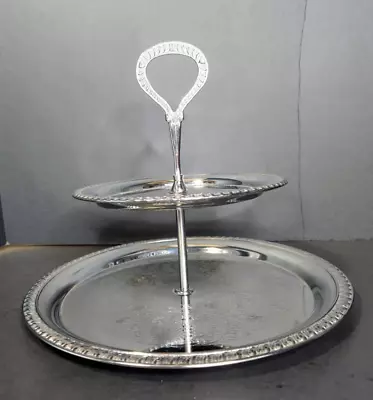 Vintage Irvinware Silverplate Halloware Two Tier Serving Tray • $10