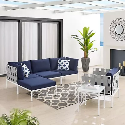 Modway Harmony 6-Piece Sunbrella® Outdoor Patio Seating Set In Gray Navy • $2220.59