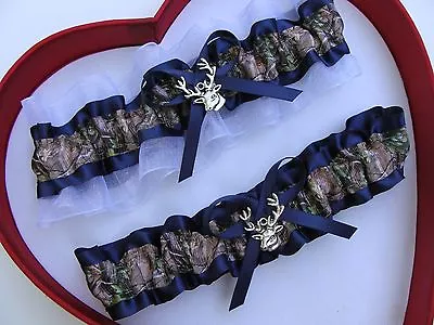 NEW Mossy Oak Camouflage Camo Navy White Wedding Garter Prom Deer • $13.46