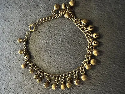Vintage Brass Jingle Bells Bracelet Gold Dance Holiday Party Ring 9.5” Dangle • $10