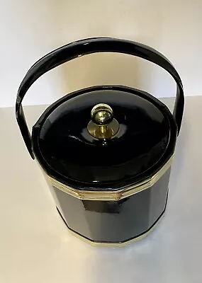 $23.50 • Buy Vintage Black & Gold Georges Briard Vinyl Ice Bucket With Handle White Interior