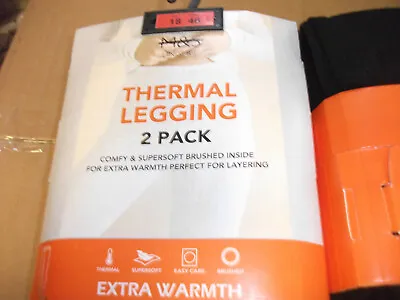 Ex M &S 2 PACK POINTELLE LAYERING THERMAL LEGGINGS LONG JOHNS EXTRA WARMTH BLACK • £17.99