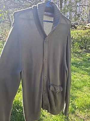 Rei Mens XL Button Up Green Knit Sweater Cardigan With Elbow Patches  • $20
