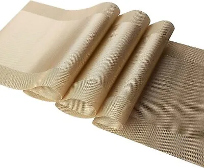 PVC Vinyl Brown Table Runner For Kitchen Dining Table Use (Gold Pack Of 1) • $28.79