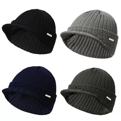 Men/Women Winter Visor Slouch Knit Hat Brimmed Billed Beanie Earflap Ski Cap Hat • $13.64