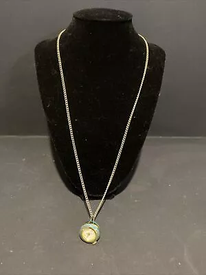 Vtg Vintage Silver Tone Necklace W /blue Gold Princeton Globe Watch Pendant  • $20