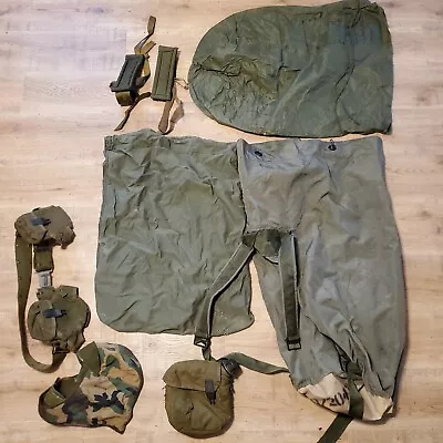 Vintage Lot Of Army Duffle Bag Storage Belt Canteen Camo Hat Green Bags Military • $38.90