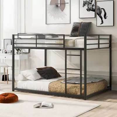 Black Full Over Full Metal Bunk Bed Low Bunk Bed With Ladder VNF • $482.69