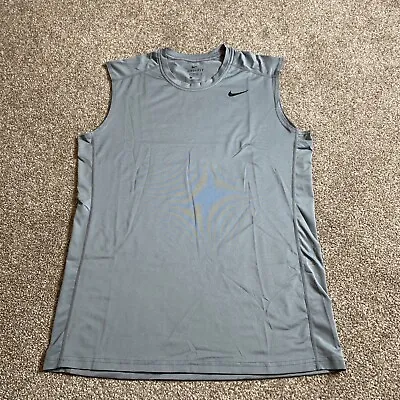 Mens Medium Nike Dri Fit Fitted Gray Tank Top Sleeveless Athletic Spandex • $16