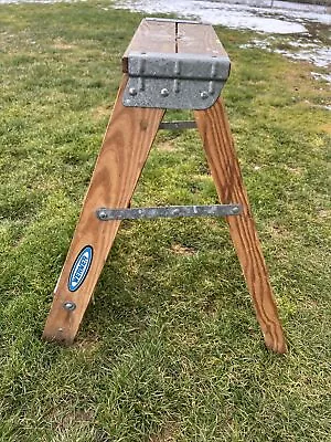 Werner 2 Step Rustic Wood Folding Step Stool Ladder Plant Stand W-130-4 Type III • $37.99