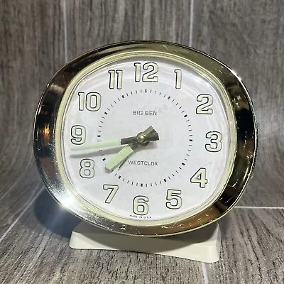 WESTCLOX Big Ben Wind Up Alarm Clock Beige Dial Chrome Vintage Analog Luminous • $19.99