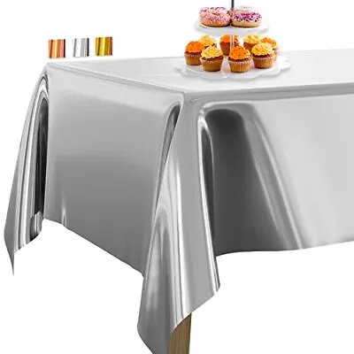 Silver Foil Tablecloth 54 X 108 Inch Rectangle Party Tablecloth Foil Tablec... • $11.36