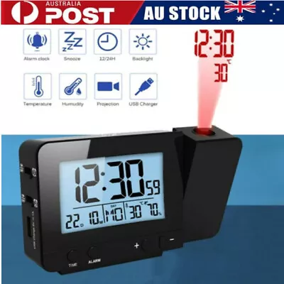 Smart Digital LED Projection Alarm Clock Time Temperature Projector Snooze Clock • $29.89