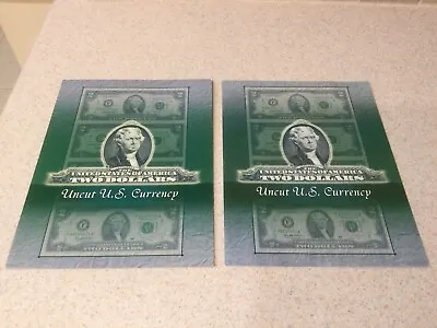 Two Uncut Sheet Of 2 $2 Dollar Bills 1995 Atlanta & 2003A San Francisco • $64.95
