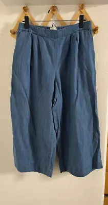 J. Crew Wide Leg Crop Chambray Pants 12 Petite Blue Relaxed Fit High Rise • $36