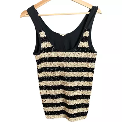 J Crew Sequin Stripe Tank Top Black Gold S Small • $14.99