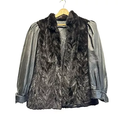 Mink And Leather Jacket Vintage Mobwife Goth Amazing! • $245