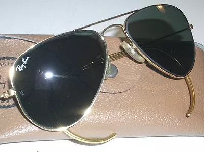 $335.99 • Buy 58mm B&L RAY BAN USA MEDIUM G15 GOLD PLATE AVIATOR SUNGLASSES W/CASE MINT/SUPERB