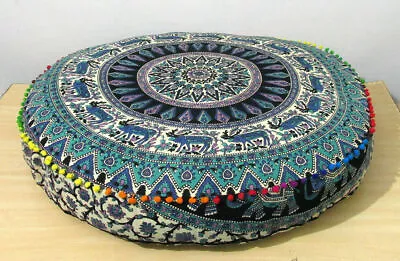 35'' Round Pillow Cover Patchwork Floor Ottoman Pouffe Indian Hand Embroidered • $38.72